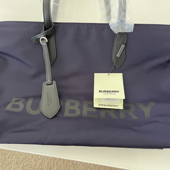 Burberry LL MD Nylon and Leather Tote Bag in BLUE, Made in Italy - Picture 8 of 14